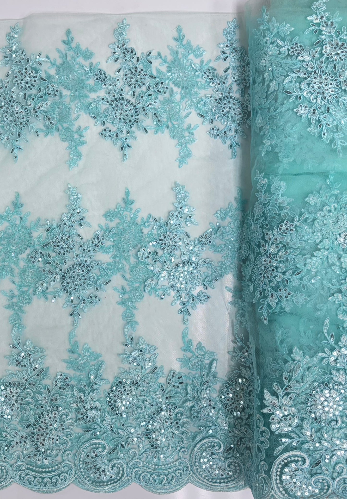 Embroidered Tulle - Aqua