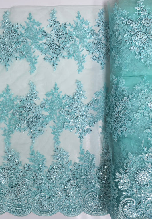 Embroidered Tulle - Aqua